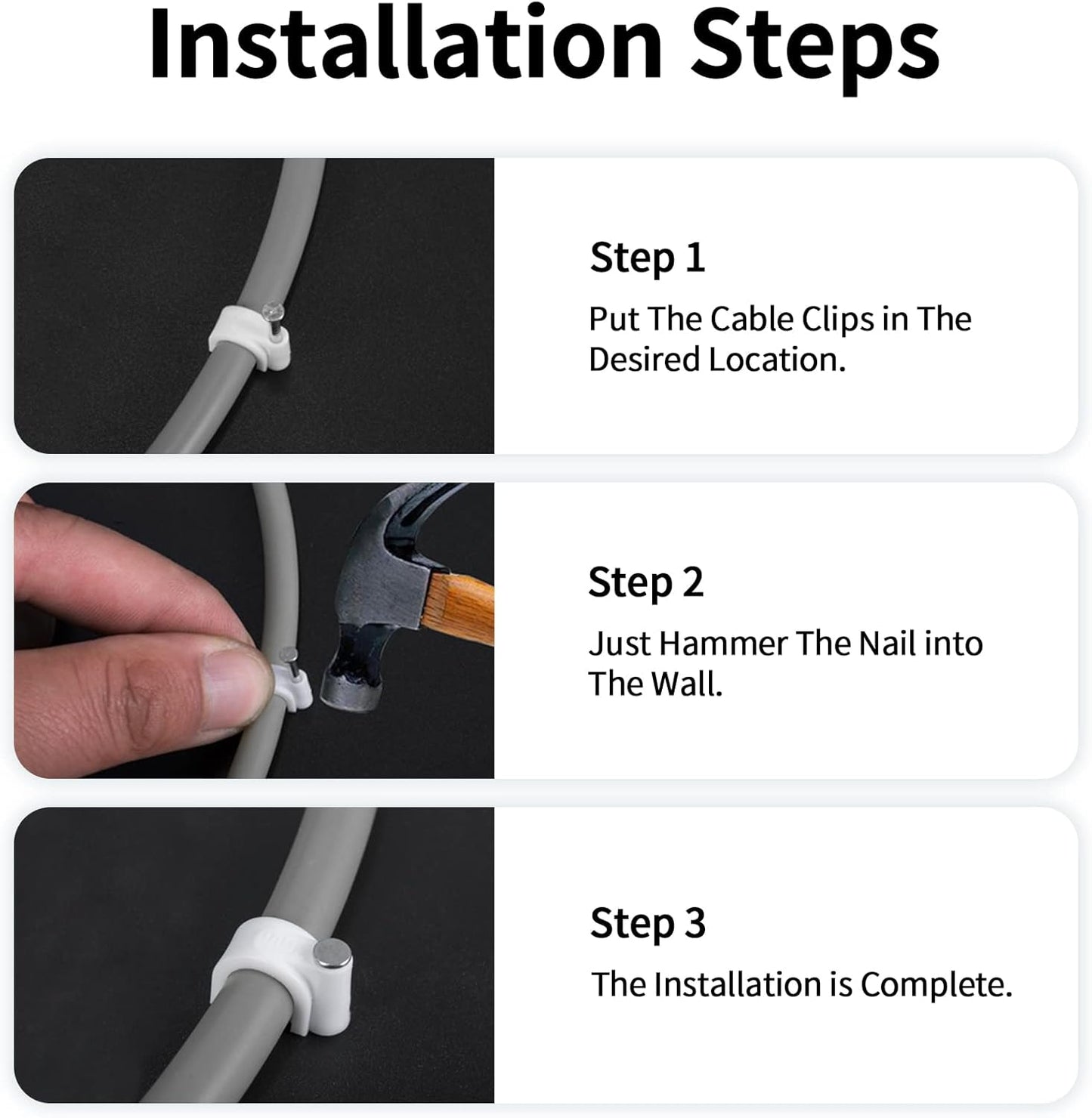 Cable Clips, 100 Pcs, 10mm, Wire Wall Clips with Steel Nails, Cable Management Organizer Clips, Cable Tacks Coax Holder Clips, RG6 RG59 CAT6 RJ45 Cable Cord Clips, White