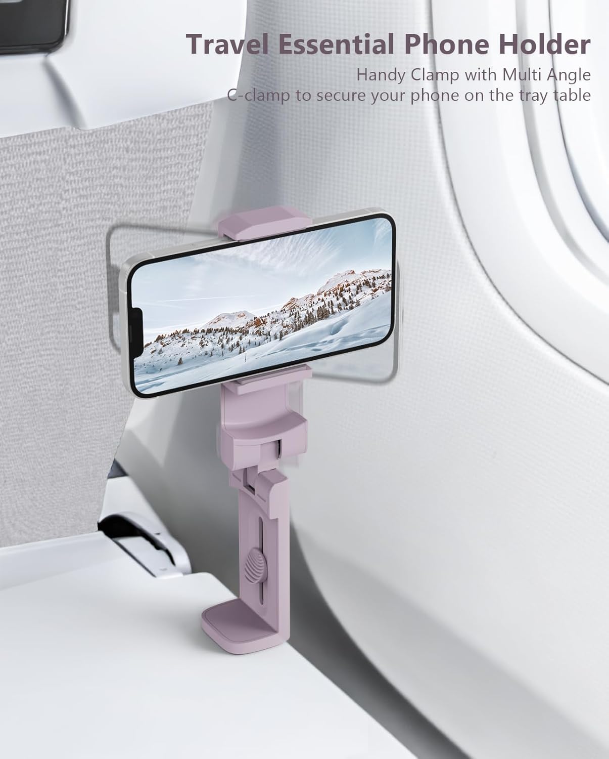 MiiKARE Airplane Travel Essentials Phone Holder, Universal Handsfree Phone Mount for Flying with 360 Degree Rotation, Accessory for Airplane, Travel Must Haves Phone Stand for Desk-Purple&Pink