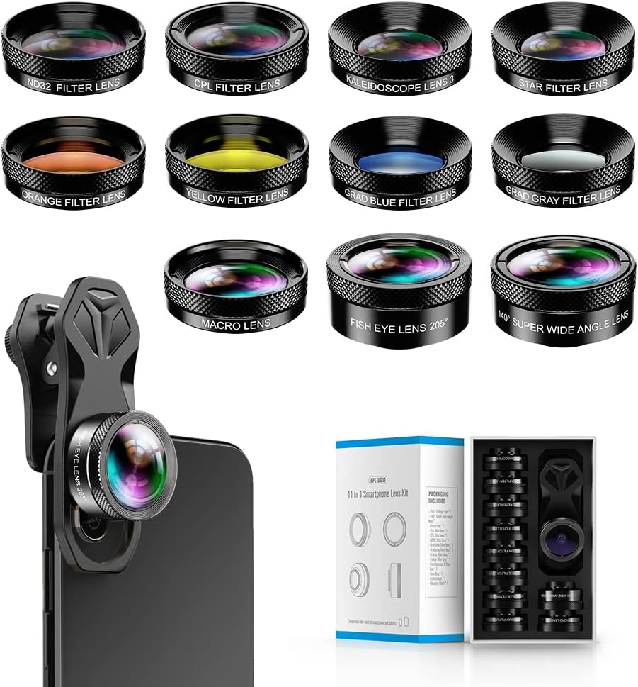 MIAO LAB 11 in 1 Phone Camera Lens Kit - Wide Angle Lens & Macro Lens+Fisheye Lens/ND32/kaleidoscope/CPL/Color Lens Compatible with iPhone Samsung Sony and Most of Smartphone