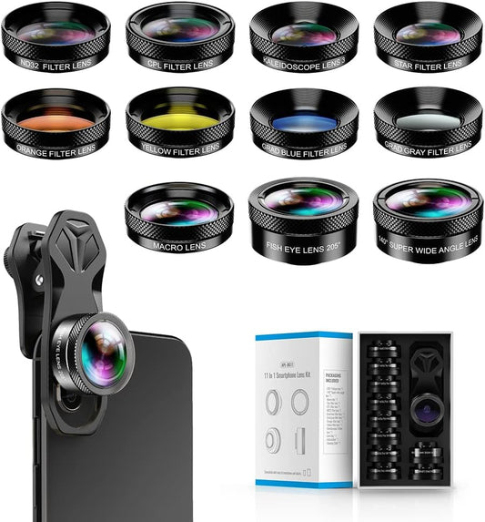 MIAO LAB 11 in 1 Phone Camera Lens Kit - Wide Angle Lens & Macro Lens+Fisheye Lens/ND32/kaleidoscope/CPL/Color Lens Compatible with iPhone Samsung Sony and Most of Smartphone