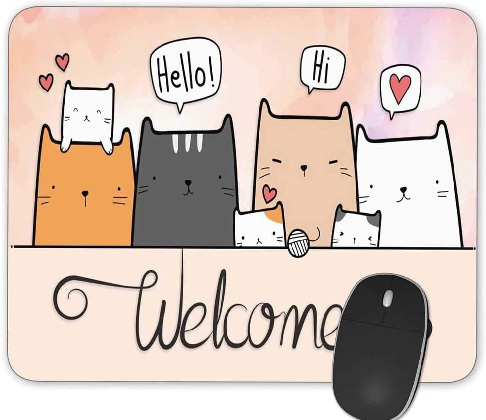 Gaming Mouse Pad， Cute Cartoon Cat Rectangle Mouse Pad Size(9.84"x7.87")