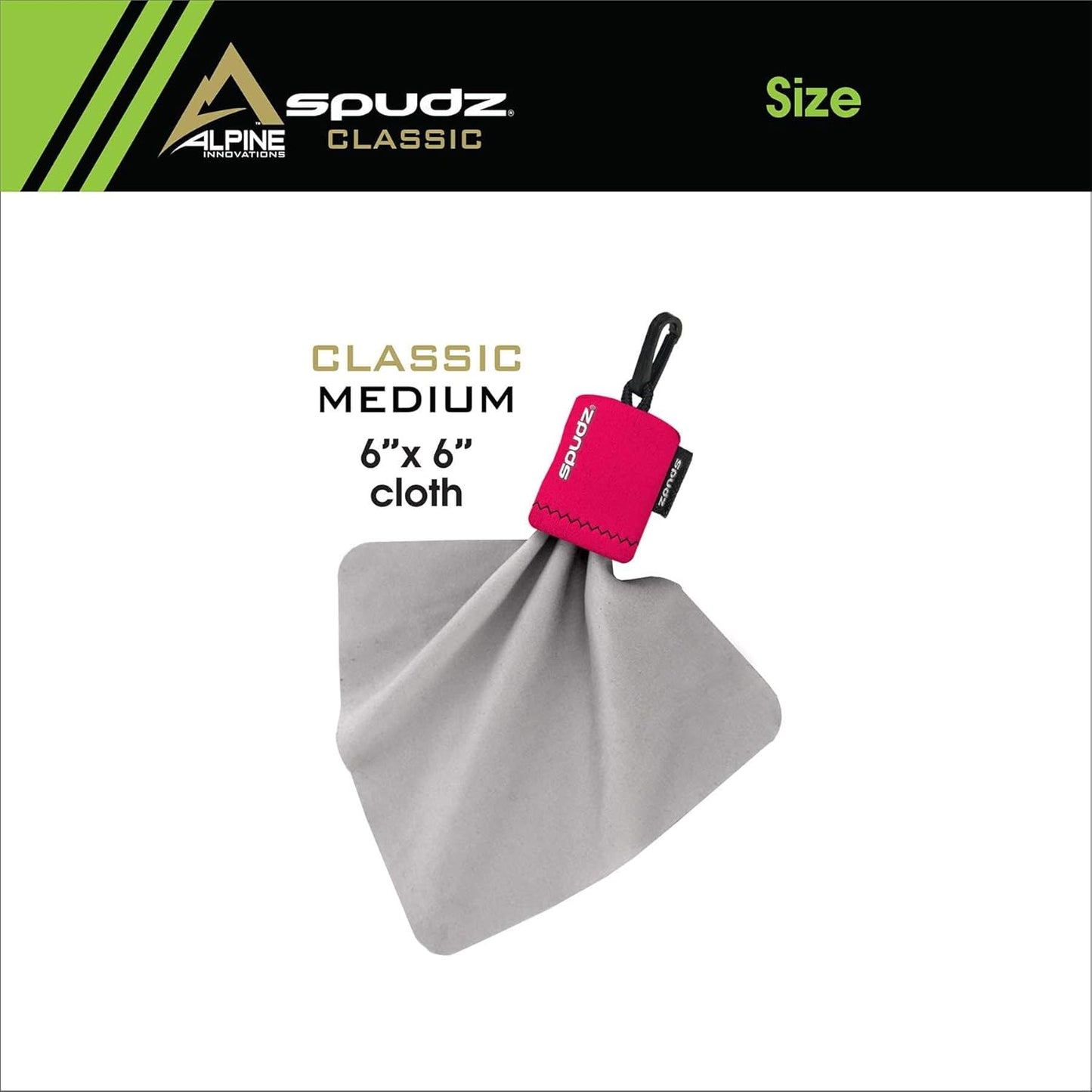 SPUDZ Classic Microfiber Lens Cleaner – Clip-On Pouch, Washable – for Binoculars, Scopes, Glasses, Screens | Pink, 6 x 6 Inch (3-Pack)