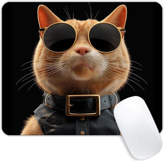 Square Mouse Pad Cool Cat with Sunglasses-1,Gaming Mouse Pads for Desk,Soft Computer Waterproof Non-Slip Mouse Mat