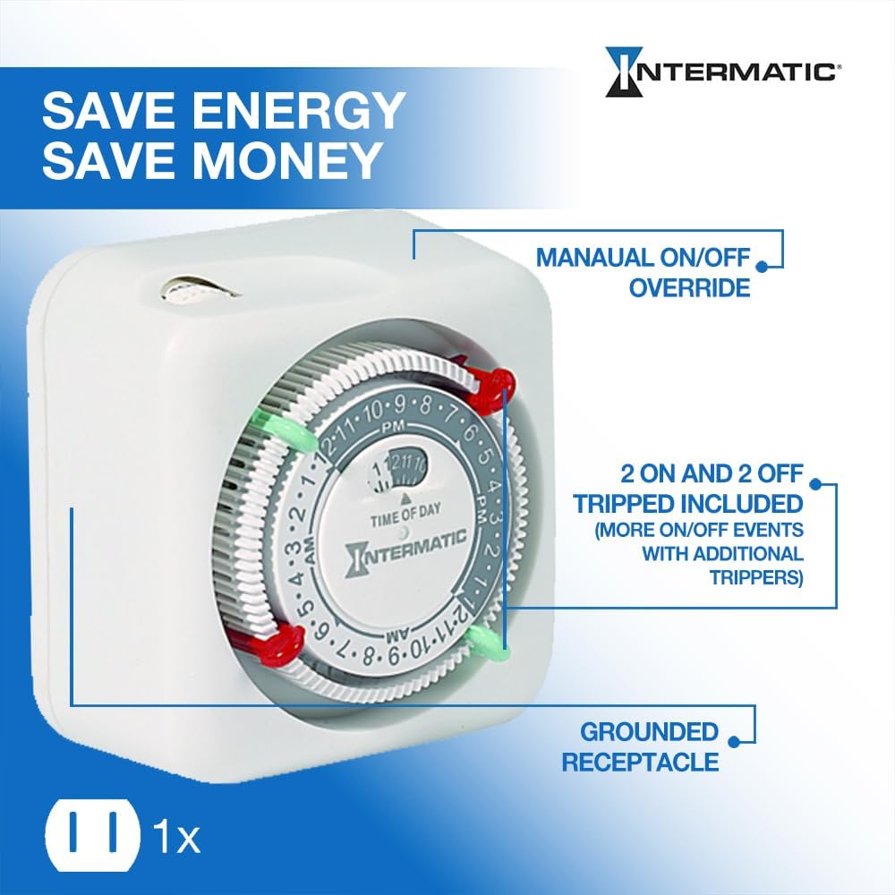 Intermatic TN111K 15-Amp Indoor Timer - Versatile 24-Hour Control - Easy Manual Override and Single 2-Prong Design (2 Pack)