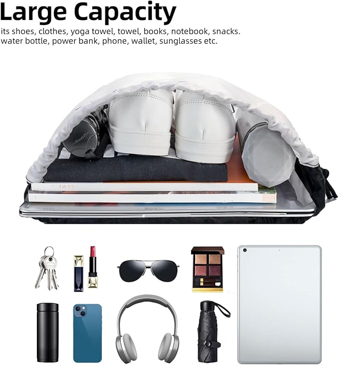 Drawstring Bags Initial Drawstring Backpack Sackpack Black Draw String Cinch Bags for Sports, Gym, Travel, Swimming, Beach, Camping, Rainbow Letter O