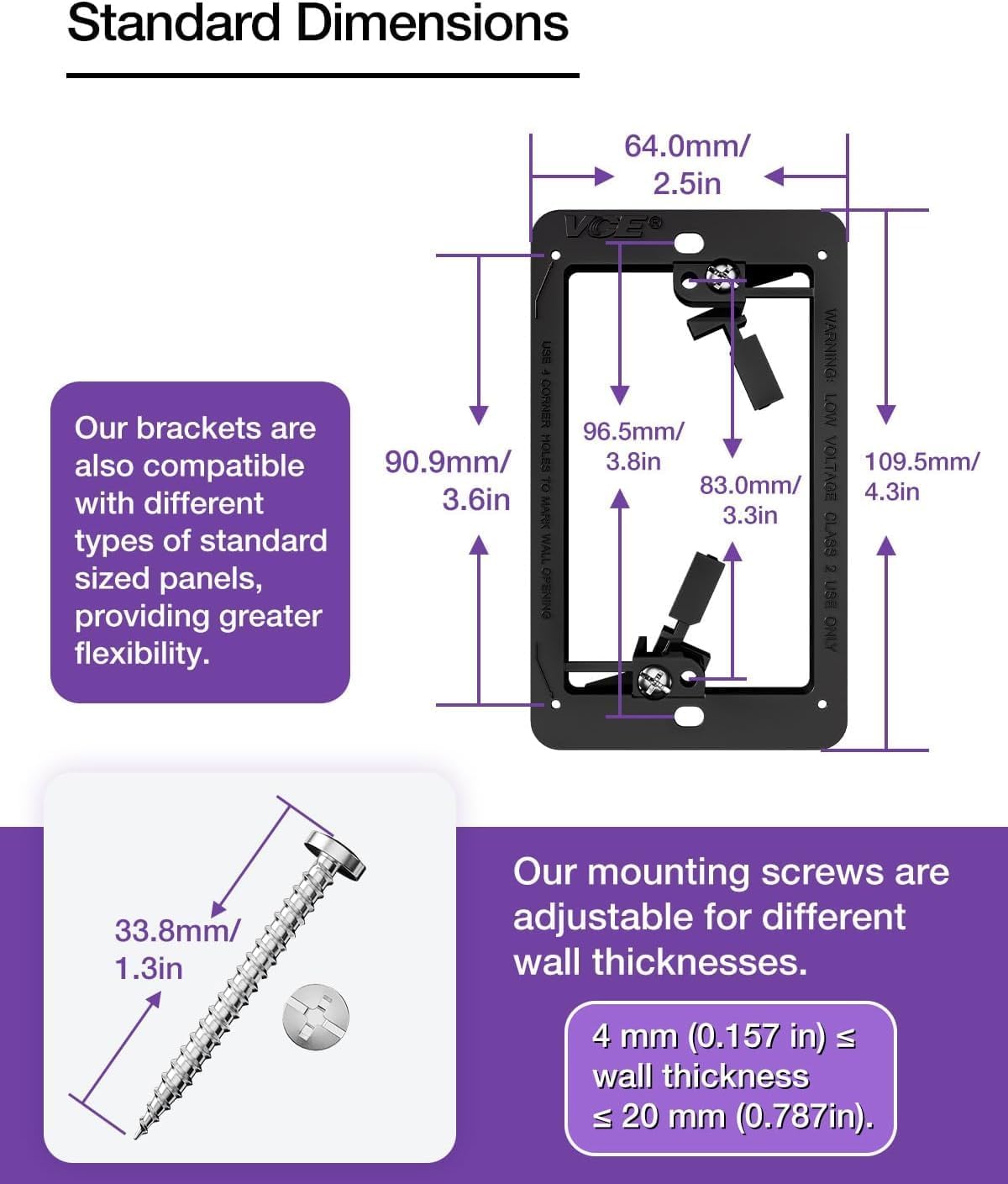 VCE 2-Port Ethernet Wall Plate (UL-Listed), CAT6 Wall Plate and Jack, RJ45 Keystone Wall Outlet with Single Gang Low Voltage Mounting Bracket, Blue 2-Pack