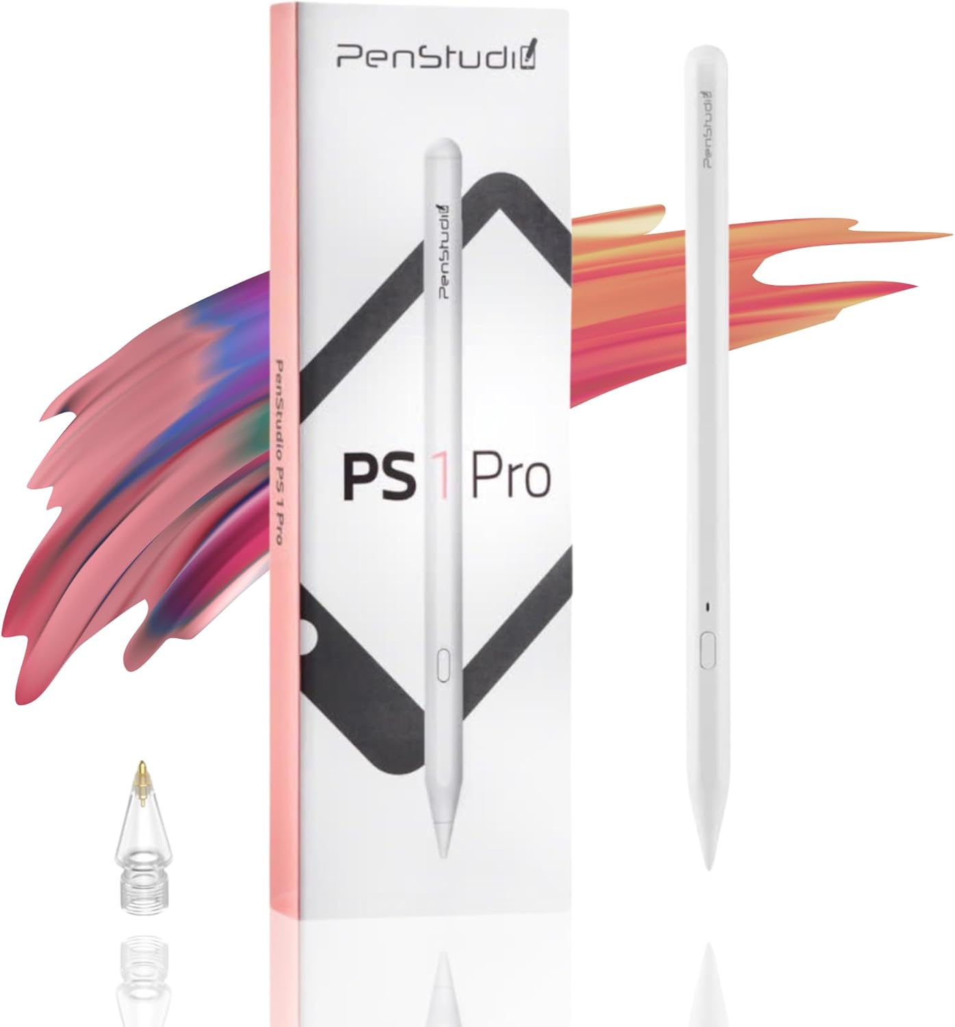 PS1-Pro Stylus Pen for Apple iPad 2018-2025｜Faster Charge Custom Shortcuts Pixel-Perfect with Metal Chrome Tip｜Pencil for iPad 11th & 10th Generation, Pro 11"/12.9"/M4, Air 3/4/5/M2/M3, mini 5/6th Gen