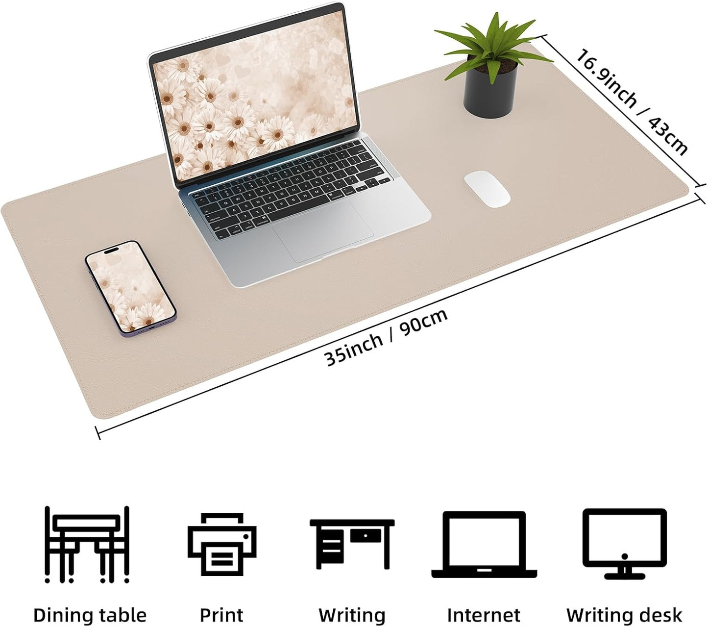 Leather Desk pad Protector, Large Desk mat with Natural Cork & PU Leather,Mouse pad,Non-Slip Office Desk Mat,Waterproof Desk Writing Pad for Office and Home (35in*17in,Beige)