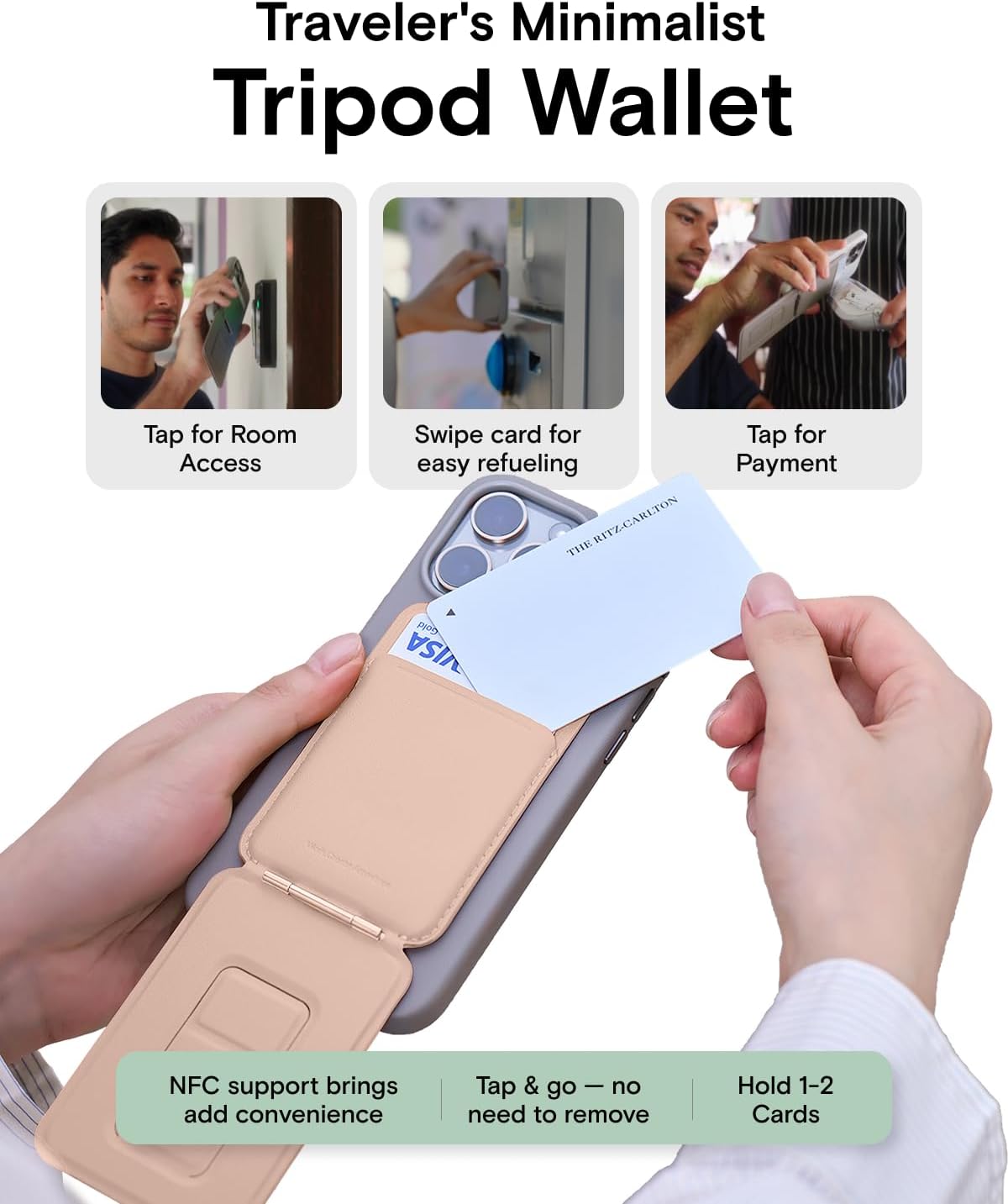 MOFT Phone Tripod Wallet for iPhone, Mulit-Angles, Lightweight & Portable Phone Stand, MOVAS Vegan Leather Magnetic Wallet, Strong Magnets, NFC Card Holder,Travel Essential, Peach pink(With Card Slot)