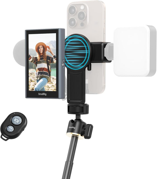SmallRig Phone Vlog Selfie Monitor Screen for iPhone for Huawei for S24/S25, w/Magnetic Phone Holder Clip Mount & Wireless Remote, Sync Rear Camera for Selfie Vlog Live Stream Phone Filmmaking - 4851