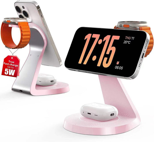 3 in 1 Charging Station for Apple Devices, Mag-Safe Charger Stand Fast Charging, Wireless Charger for iPhone 16/15/14/13/12 Series, & AirPods, & iWatch (USB-C Charger Included)