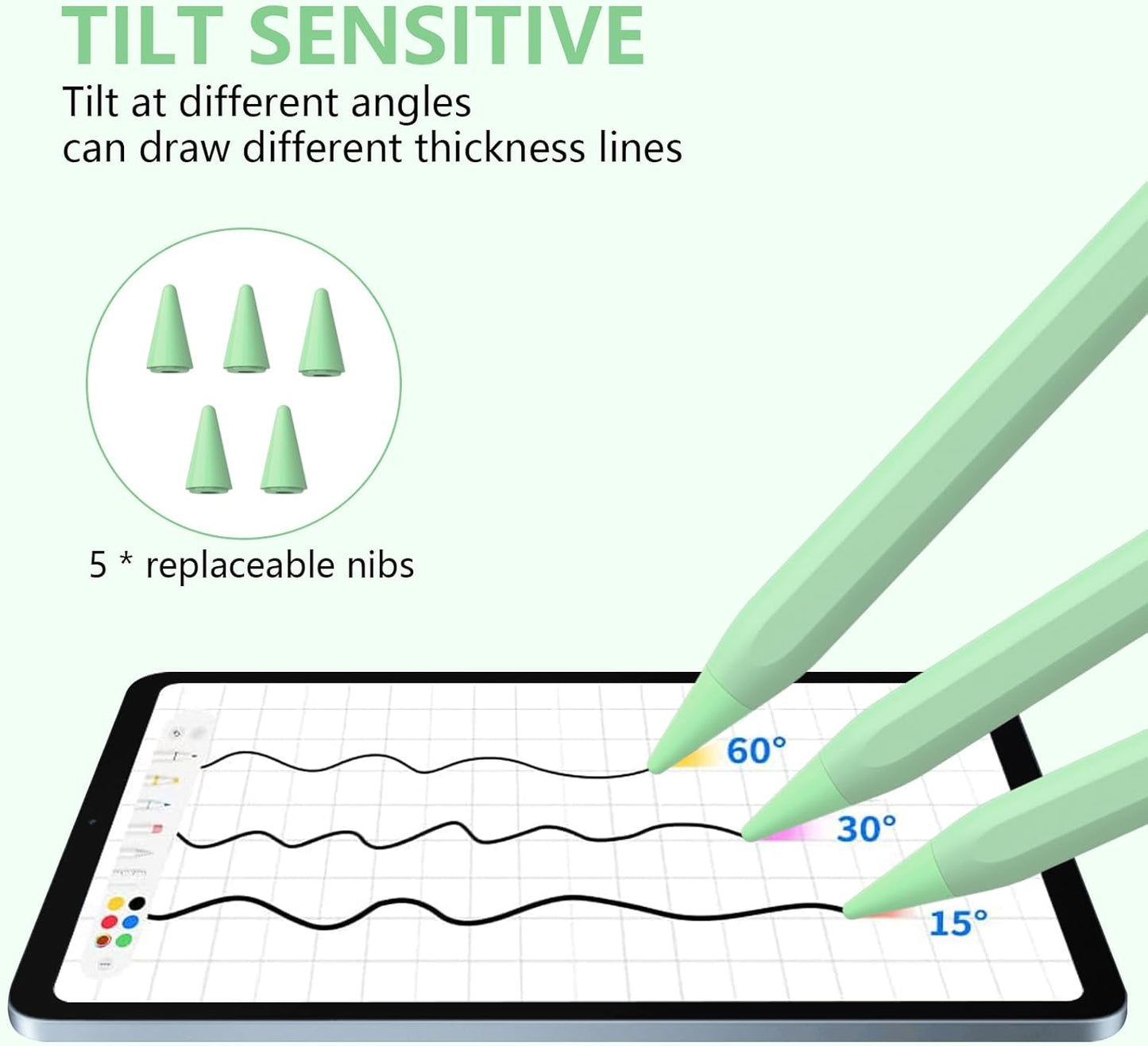 Stylus Pen for iPad 2018-2023 with Palm Rejection, Active Pencil for iPad 10th/9th/8th/7th/6th Generation, for iPad Pro 11/12.9 inch, for iPad Air 5th/4th/3th Gen, for iPad Mini 6th/5th Gen (Green)