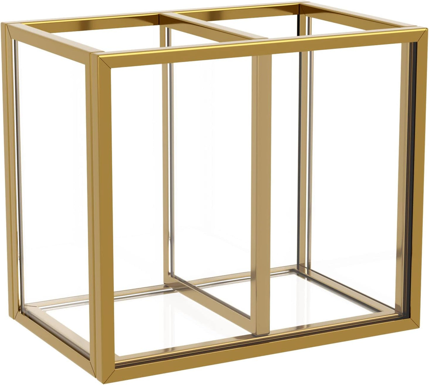 NIUBEE Gold Acrylic Pen Holder for Desk, Clear Pencil Cup Organizer Makeup Brush Holder, Acrylic Desk Organizers and Accessories for Desktop Office - 2 Compartments