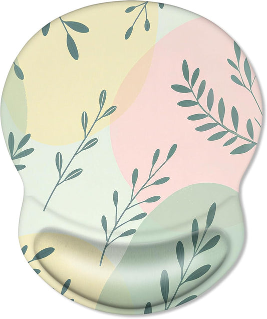 ITNRSIIET Ergonomic Mouse Pad with Comfort Gel Wrist Rest, Non-Slip PU Base, Smooth Textured Surface, Reduces Hand Fatigue & Wrist Pain, 8.7 x 7.2 Inch for Office Gaming Home, PastelFoliage