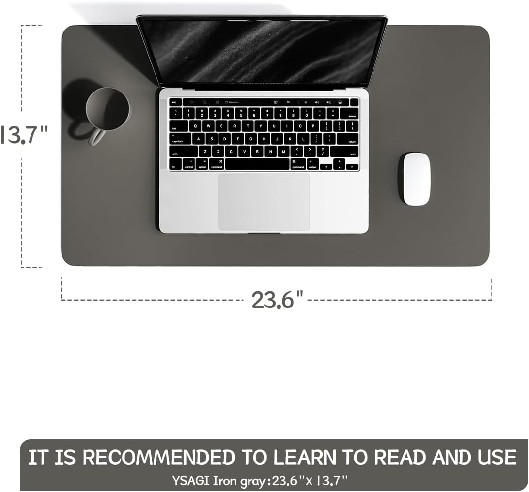 YSAGi Non-Slip Leather Desk Pad, Waterproof Laptop Computer Desk Keyboard Mat, Table Protector Blotter Mat, Large Mouse Pad for Office/Work/Home/Decor(Dark Gray, 23.6" x 13.7")