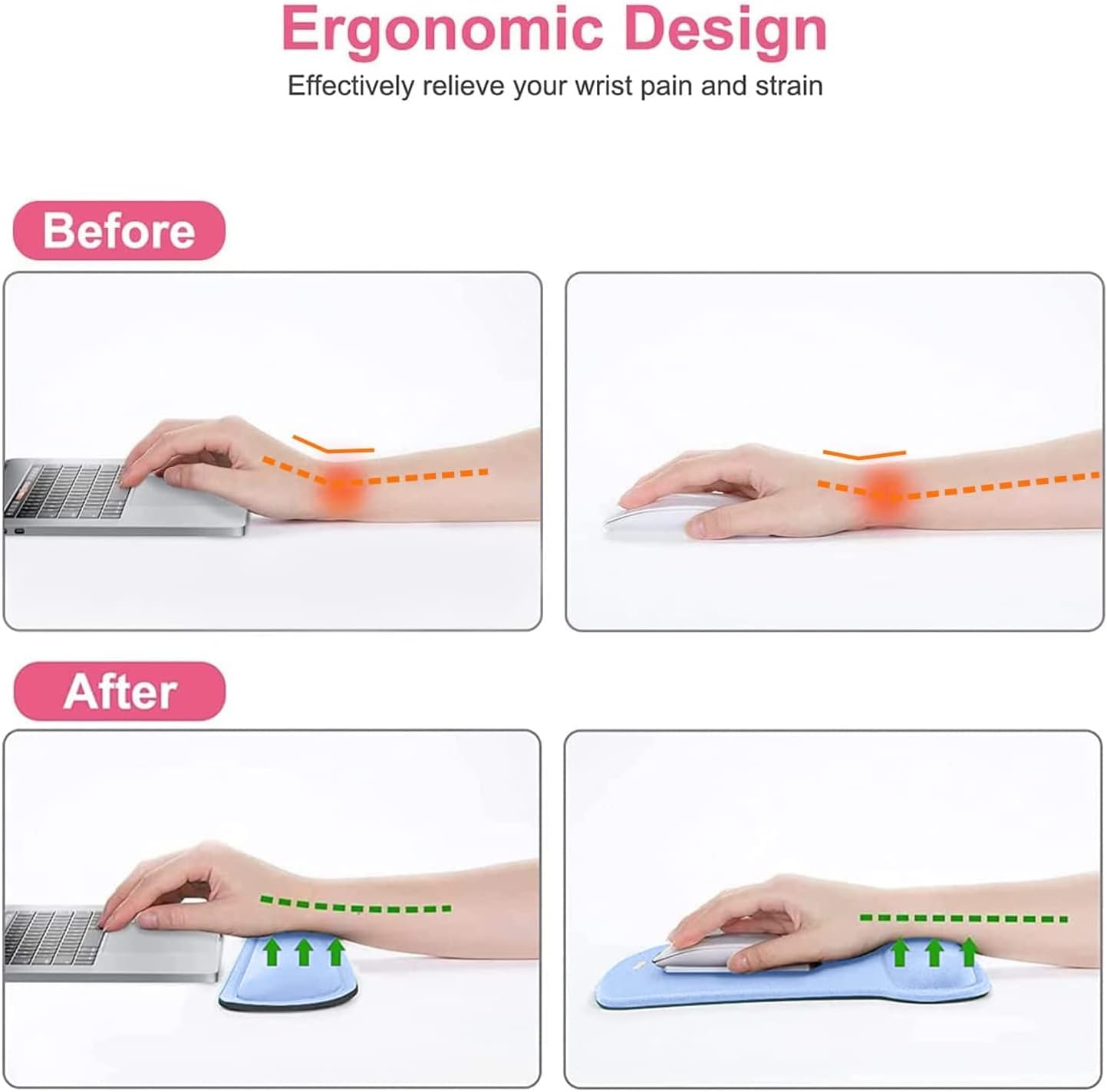 MOSISO Wrist Rest Support for Mouse Pad & Keyboard Set, Ergonomic Mousepad Non-Slip Base Home/Office Pain Relief & Easy Typing Cushion with Neoprene Cloth & Raised Memory Foam, Air Blue