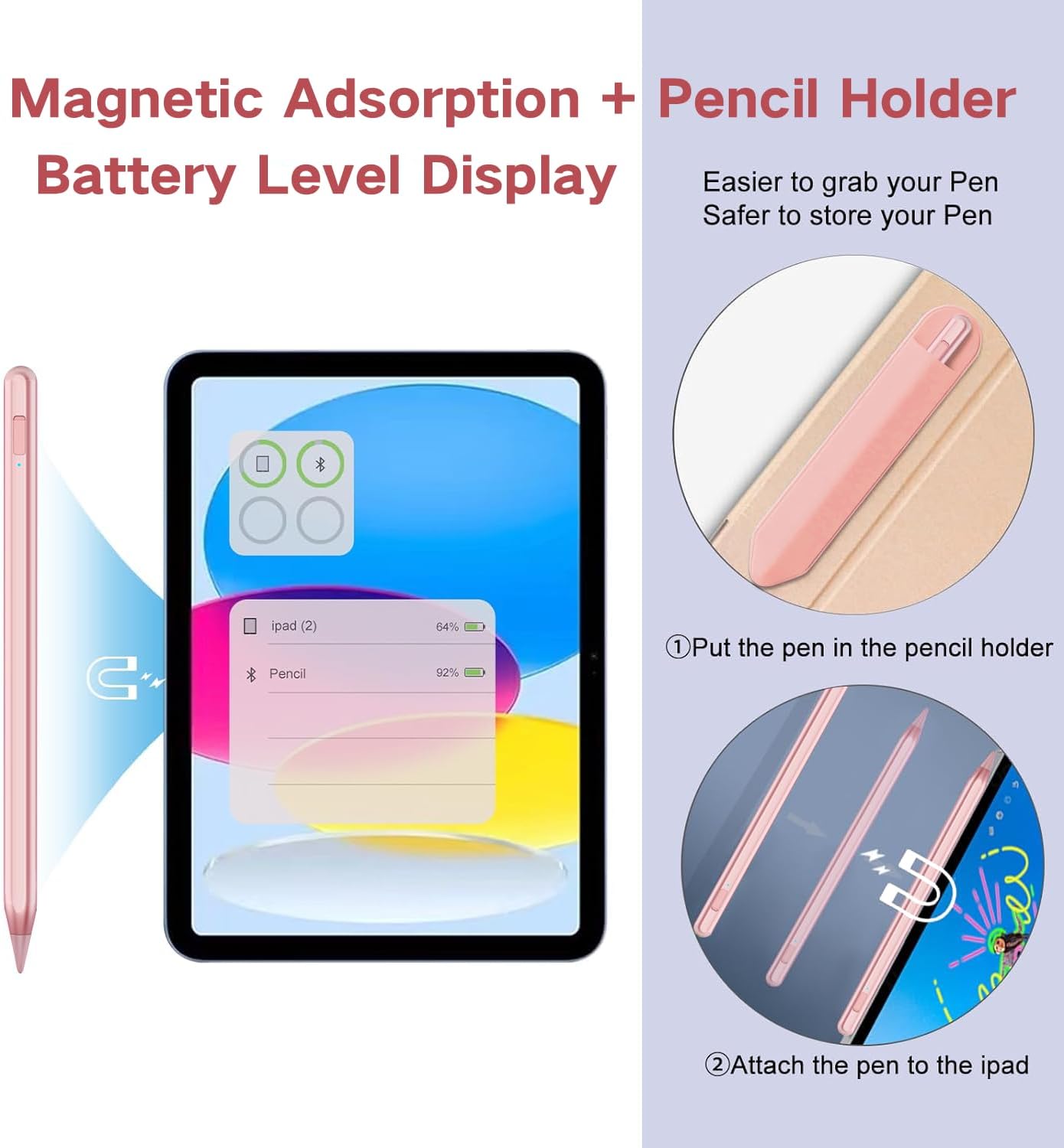 Stylus Pen for iPad 2018-2025 with Palm Rejection, Apple Pencil for Pad11th/10th/9th/8th/7th/6th Gen, iPad Pro 11/12.9 inch, New iPad Air 2025 11&13-inch(M3/2) /5th/4th/3th Gen, iPad mini 6th/5th