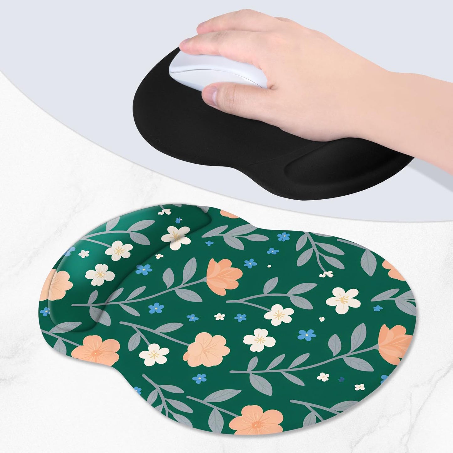 ITNRSIIET Ergonomic Mouse Pad with Comfort Gel Wrist Rest, Non-Slip PU Base, Smooth Textured Surface, Reduces Hand Fatigue & Wrist Pain, 8.7 x 7.2 Inch for Office Gaming Home, VintageBloom