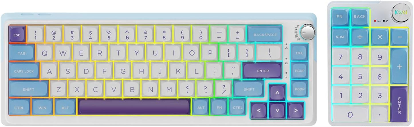 K68 Pro Gaming Keyboard, Layout Compact Wireless Mechanical Keyboard, Gasket Hot Swappable Custom BT 5.0/2.4G/USB-C Office Keyboard for Windows Mac (Blue-White, Moment Linear Switch)