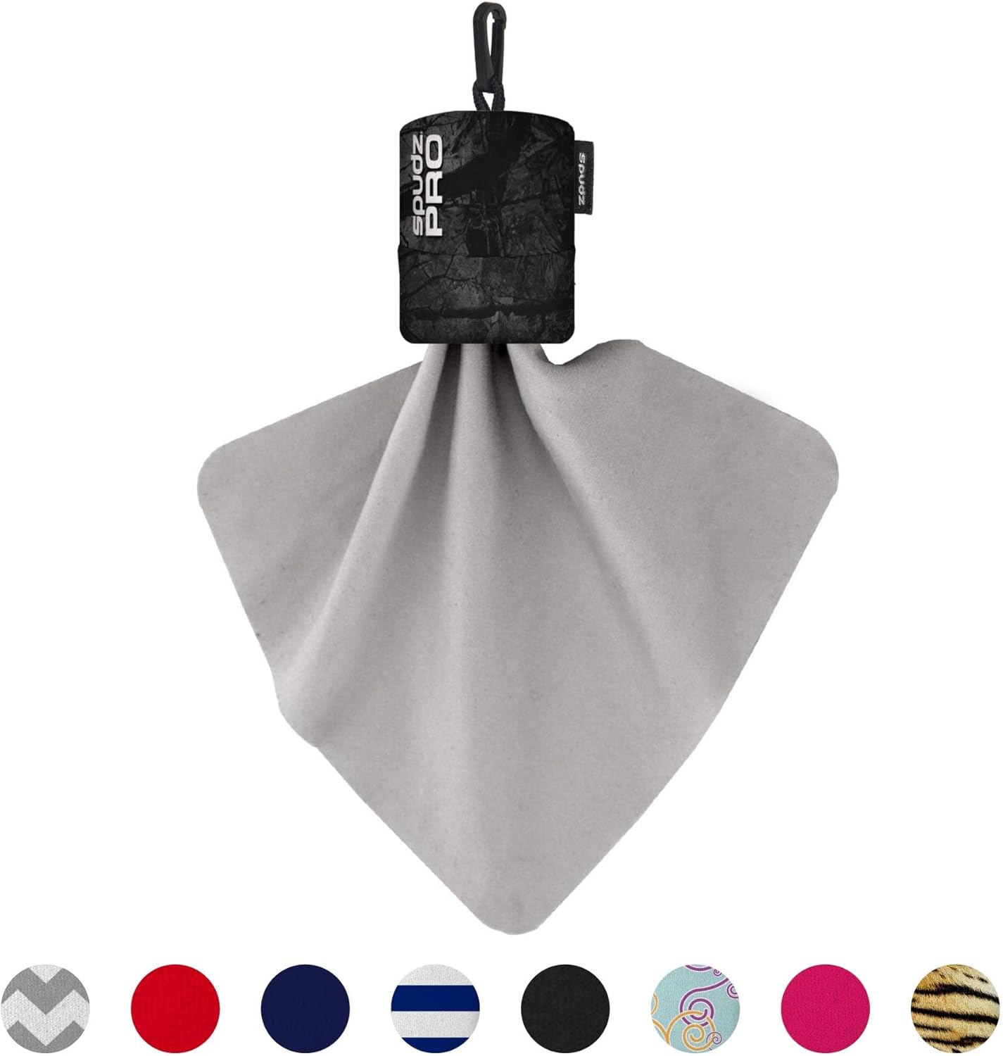 SPUDZ Classic Microfiber Lens Cleaner – Clip-On Pouch, Washable – for Binoculars, Scopes, Glasses, Screens | Stealth Shadow, 6 x 6 Inch (3-Pack)