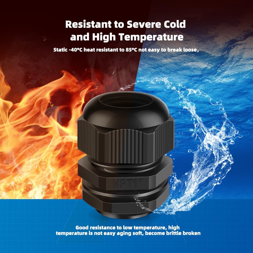 Cable Gland 2 Pack 1" NPT Waterproof Adjustable Connector Strain Relief Cord Connectors Joints Nylon with Gaskets…