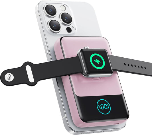 Magnetic Portable Charger for iPhone, 3-in-1 10800mAh Qi2 15W Wireless Power Bank with iWatch Charger,30W PD Fast Charging USB-C LCD Display Battery Pack for Magsafe,iPhone 16/15/14/13/12, Apple Watch