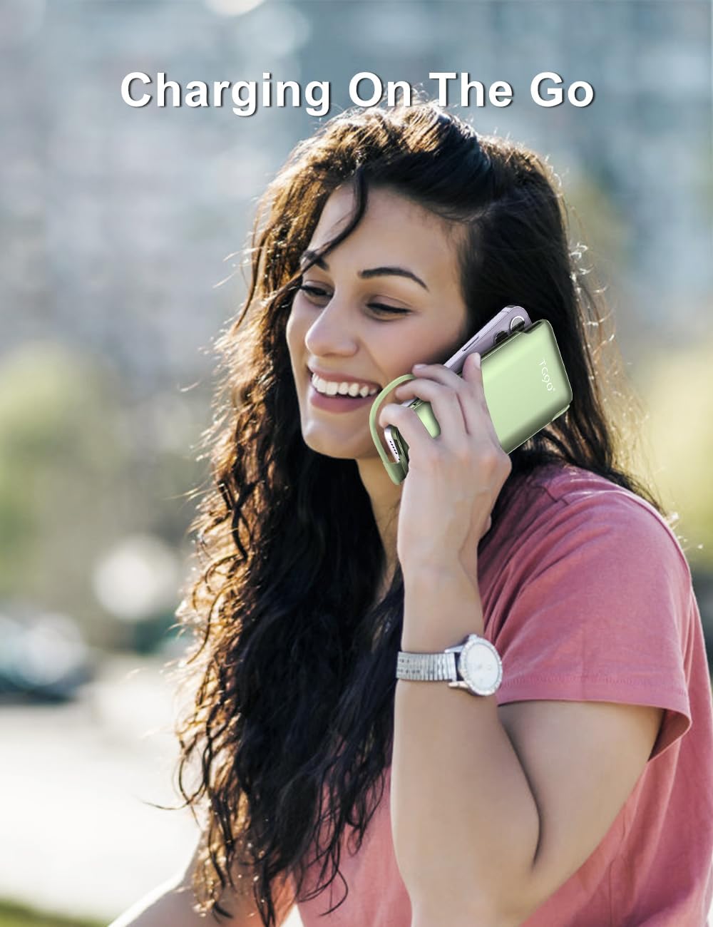 TG90° 10000mah Portable Charger with Built in Cables and AC Wall Plug, Compact Power Bank Portable Phone Charger Battery Pack Compatible with iPhone Android Smart Devices