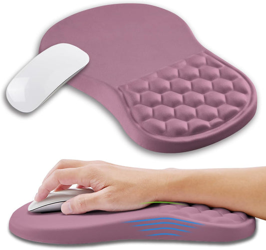 Ergonomic Mouse Pad Wrist Support with Memory Foam Massage Bulge, Carpal Tunnel Pain Relief Mousepad Wrist Rest for Mouse(12x8 inch, Dark Pink)