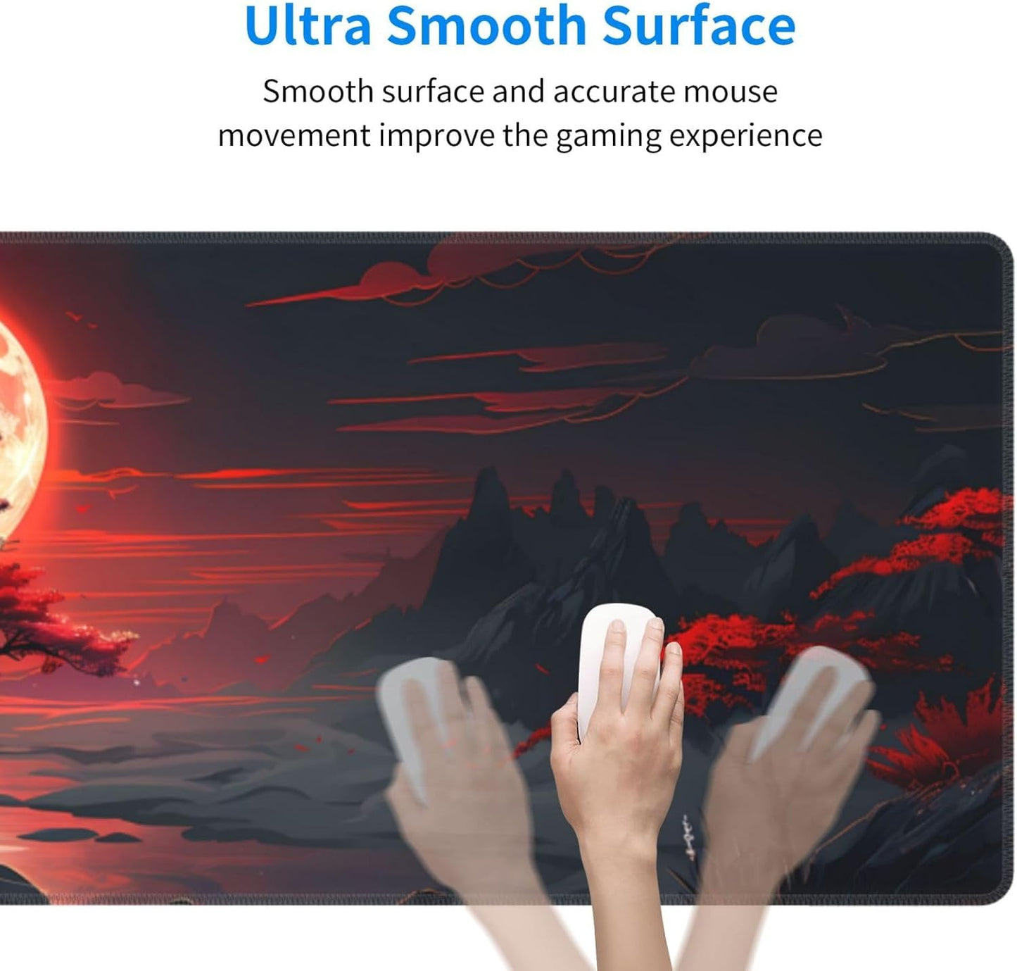 Extended Gaming Mouse Pad, Large Desk Mat XL Anime Mouse Pad Waterproof with Stitched Edges, Non-Slip Desktop Pad for Home and Office, Level Up Your 31.5x11.8 Inch (Darkness Red Moon)