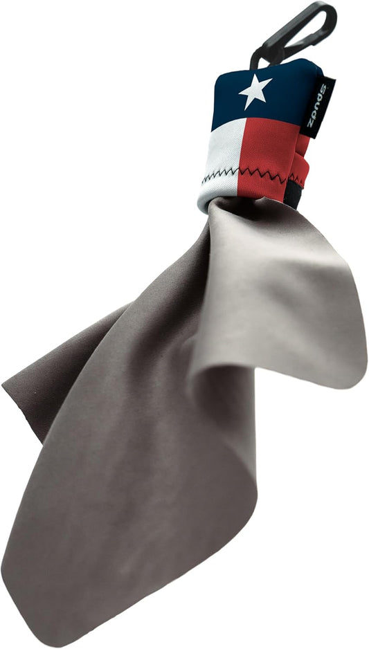 SPUDZ Ultra Microfiber Lens Cleaner – Closable Pouch, Clip-On, Washable – for Optics, Scopes, Glasses | Texas Flag, 6 x 6 Inch