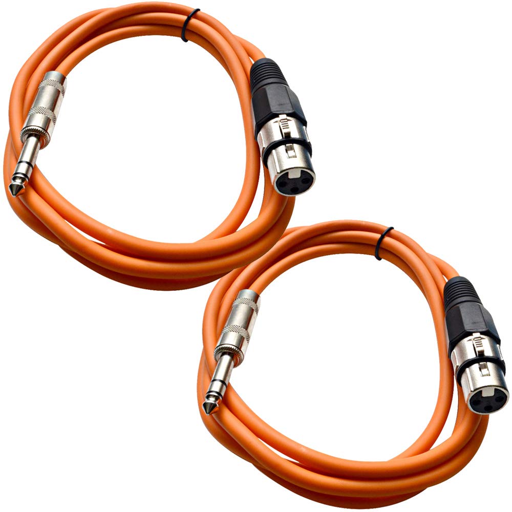 Seismic Audio - SATRXL-F6-2 Pack of 6 Foot 1/4 Inch TRS to XLR Female Patch Cables - Balanced - 6 Foot Patch Cord - Orange and Orange