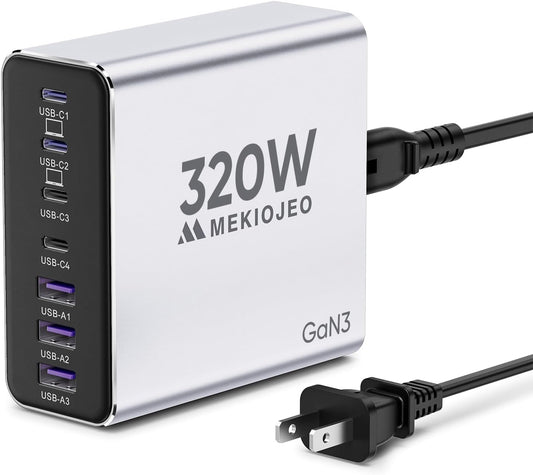 Aluminum Alloy USB C Charger GaN Fast USB C Charging Station 7 Ports 65W Laptop Charger for MacBook Pro/Air/iPad Pro/iPhone (Silver-4C3A)