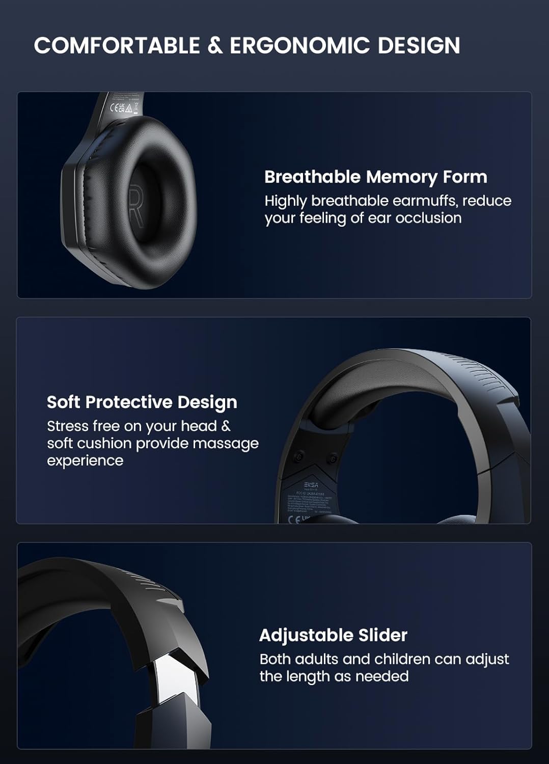 EKSA Wireless Gaming Headset, 2.4GHz USB Gaming Headphones with Microphone for PC, PS5, PS4, Nintendo Switch, 7.1 Surround Sound PC Headset, RGB Light, Ergonomic Design, 3.5mm Wired for Xbox Serie