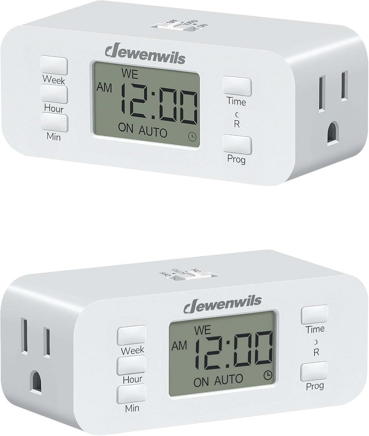 DEWENWILS 7 Day Heavy Duty Timers for Electrical Outlets, 2 Pack Dual Outlet Digital Timer, 3 Prong Programmable Light Timer for Indoor Lamp, Light, Fan, Pets, Home, Kitchen, Office, 125V 60Hz
