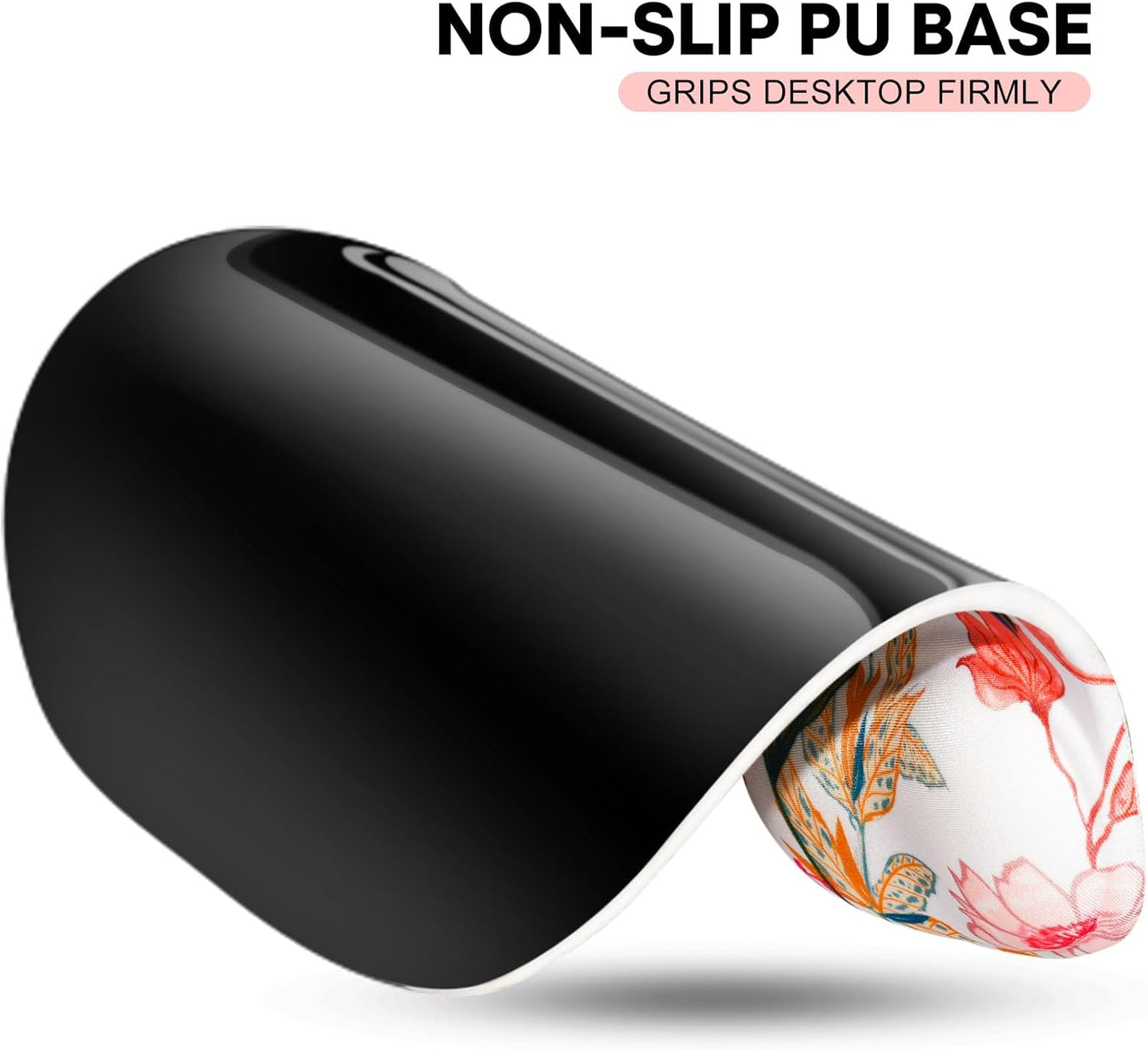 JIKIOU Mouse Pad, 2 Pack Ergonomic Mouse Pads with Comfortable Gel Wrist Rest Support and Smooth Cloth, Non-Slip PU Base for Easy Typing Pain Relief Durable and Easy to Clean Small White Flowers