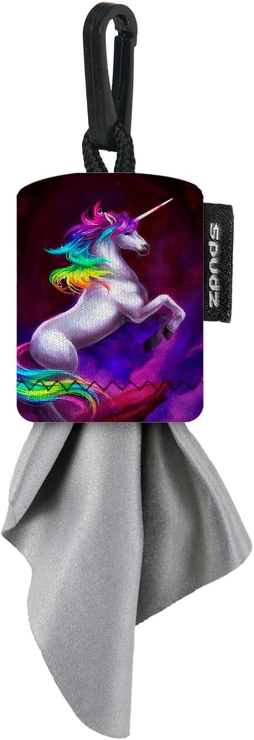 SPUDZ Classic Microfiber Lens Cleaner – Clip-On Pouch, Washable – for Binoculars, Scopes, Glasses, Screens | Vibrant Unicorn, 6 x 6 Inch (2-Pack)