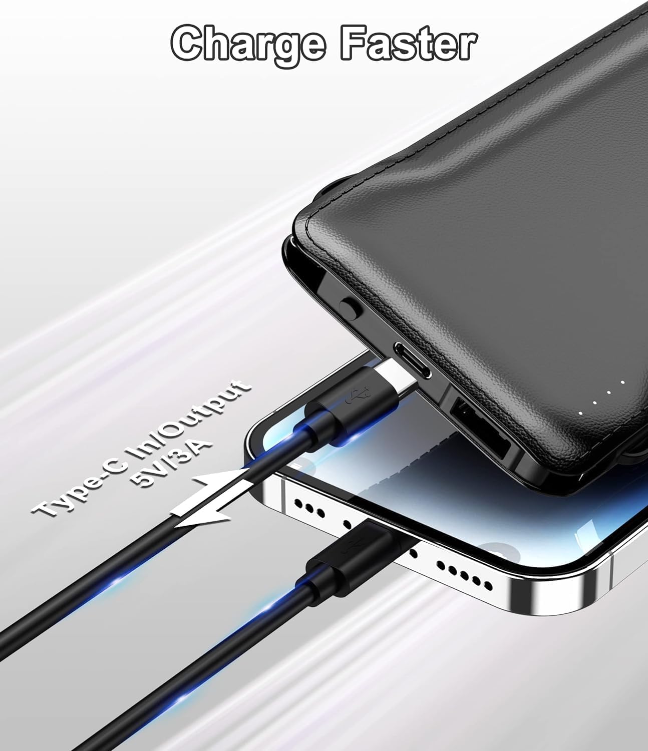 TG90° Portable Charger with Cords 10000mAh Power Bank with Built in Cables Battery Backup Cell Phone External Battery Pack Compatible with iPhone 16 15 14 13 12 Samsung S22 S21 Google iPad etc
