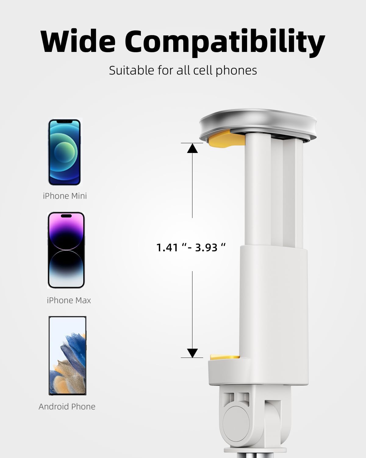 TODI Selfie Stick Tripod for iPhone, 60" Lightweight Phone Tripod Stand with Wireless Remote, Extendable Selfie Stick for Android, All-in-1, Compatible with iPhone/Android (White)