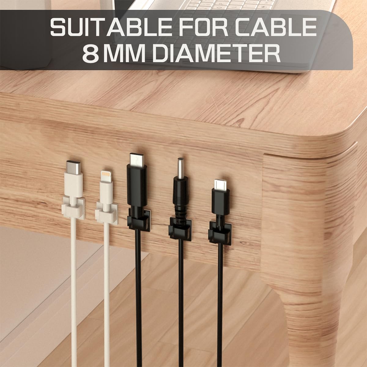 100PCS Cable Clips, Adhesive Wire Clips Strong Cord Clips Wire Holders, Cable Management Clips for Desk, Wall, Car, TV, Ethernet Cable (Black, Medium)