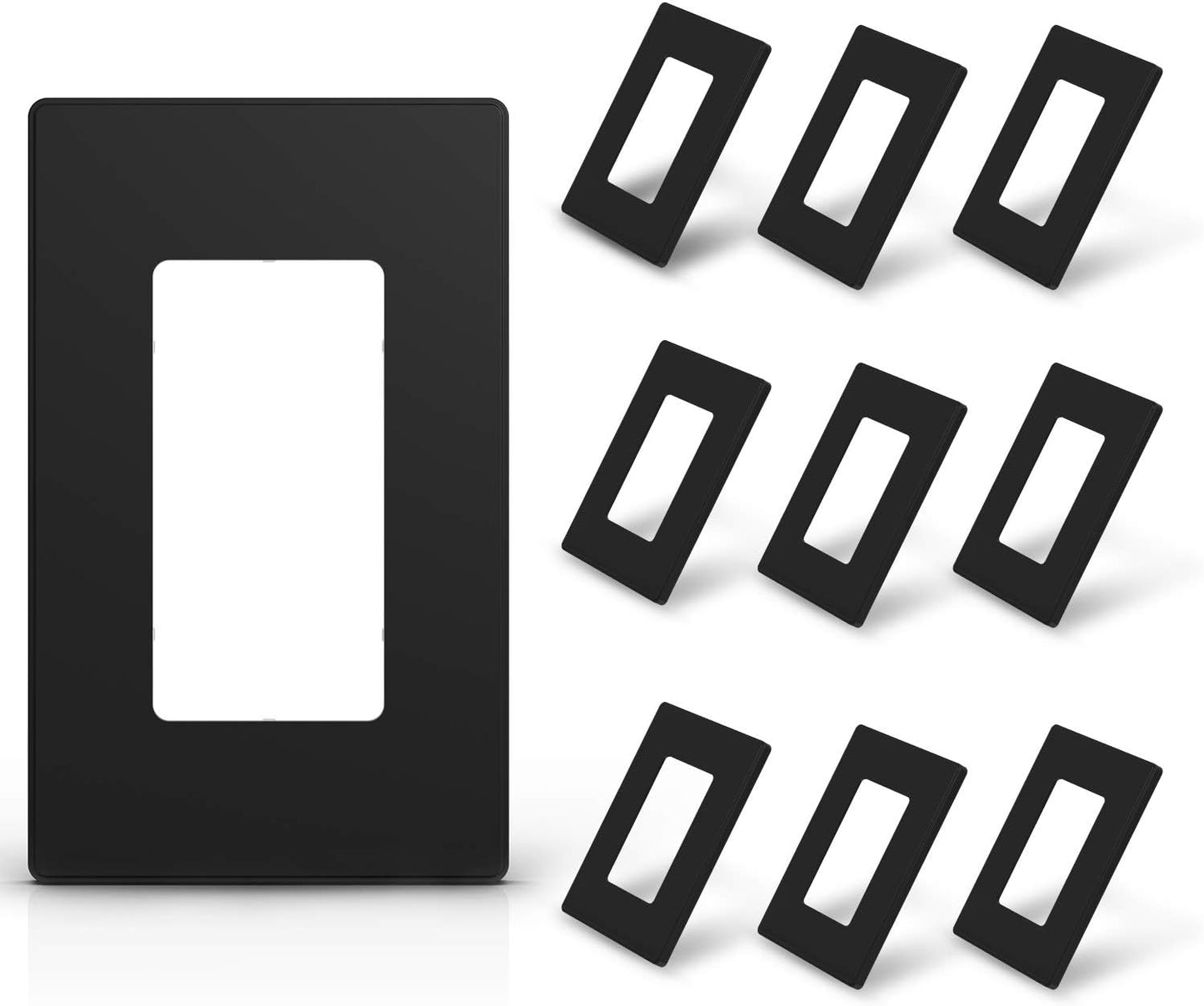 ELEGRP 1-Gang Screwless Decorative Wall Plates, Standard Size Unbreakable Thermoplastic Faceplate Cover for Decorator Receptacle Outlet Switch, UL Listed (10 Pack, Matte Black)