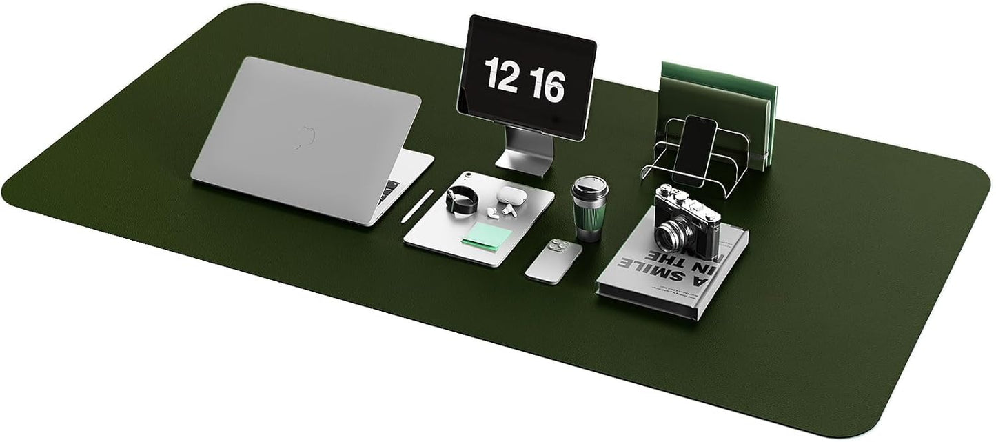 YSAGi Non-Slip Leather Desk Pad XL Size, Waterproof Laptop Computer Desk Keyboard Mat, Table Protector Blotter Mat, Large Mouse Pad for Office/Work/Home/Decor(Olive Green, 47.2" x 23.6")-No Band
