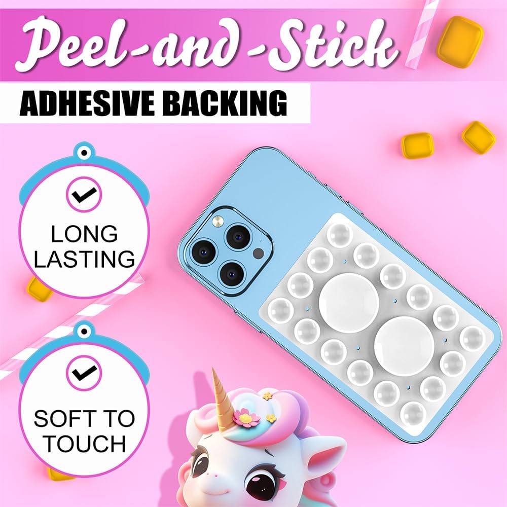 Silicone Suction Phone Holder Mount,Silicon Adhesive Phone Accessory for iPhone and Android, Hands-Free Mirror Shower Phone Holder,TikTok Videos and Selfies (White, Single Sided)