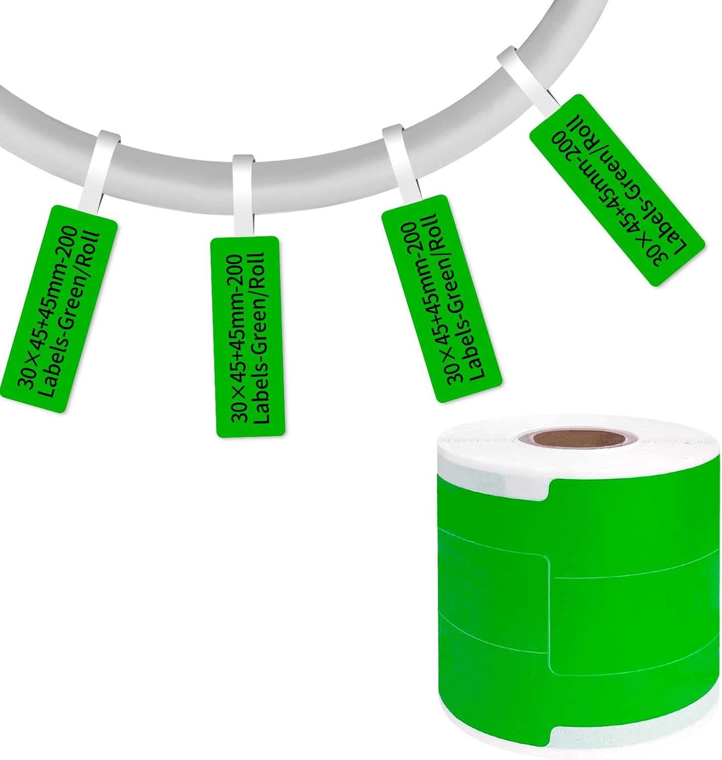 200 Pcs Cable Labels - Waterproof Wire Cord Label, Tear Resistant Wire Labels, Self Adhesive Cord Organizing Label, for Cable Management, Compatible with PUQU AQ20 Label Makers(Green) 30x90mm