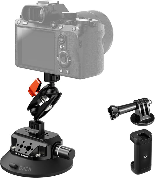 K&F CONCEPT 4.5" Suction Cup Camera Mount with Magic Arm, ARRI Style 1/4" 3/8" Threads, Quick Release Car Mount Compatible with Gopro DJI Insta360 for DSLR Action Camera Phone Video Shooting
