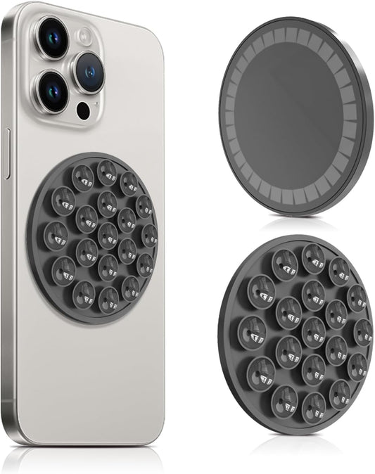 Silicone Suction Cup Phone Mount, Magnetic Suction Phone Case Stand, Mirror Shower Phone Holder, Perfect for Selfies and Videos Creators, Hands Free Holder Mount for iPhone/Samsung/Google-Black