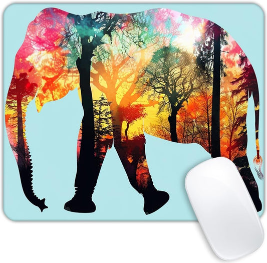 Square Mouse Pad Colorful Forest Elephant-1,Gaming Mouse Pads for Desk,Soft Computer Waterproof Non-Slip Mouse Mat