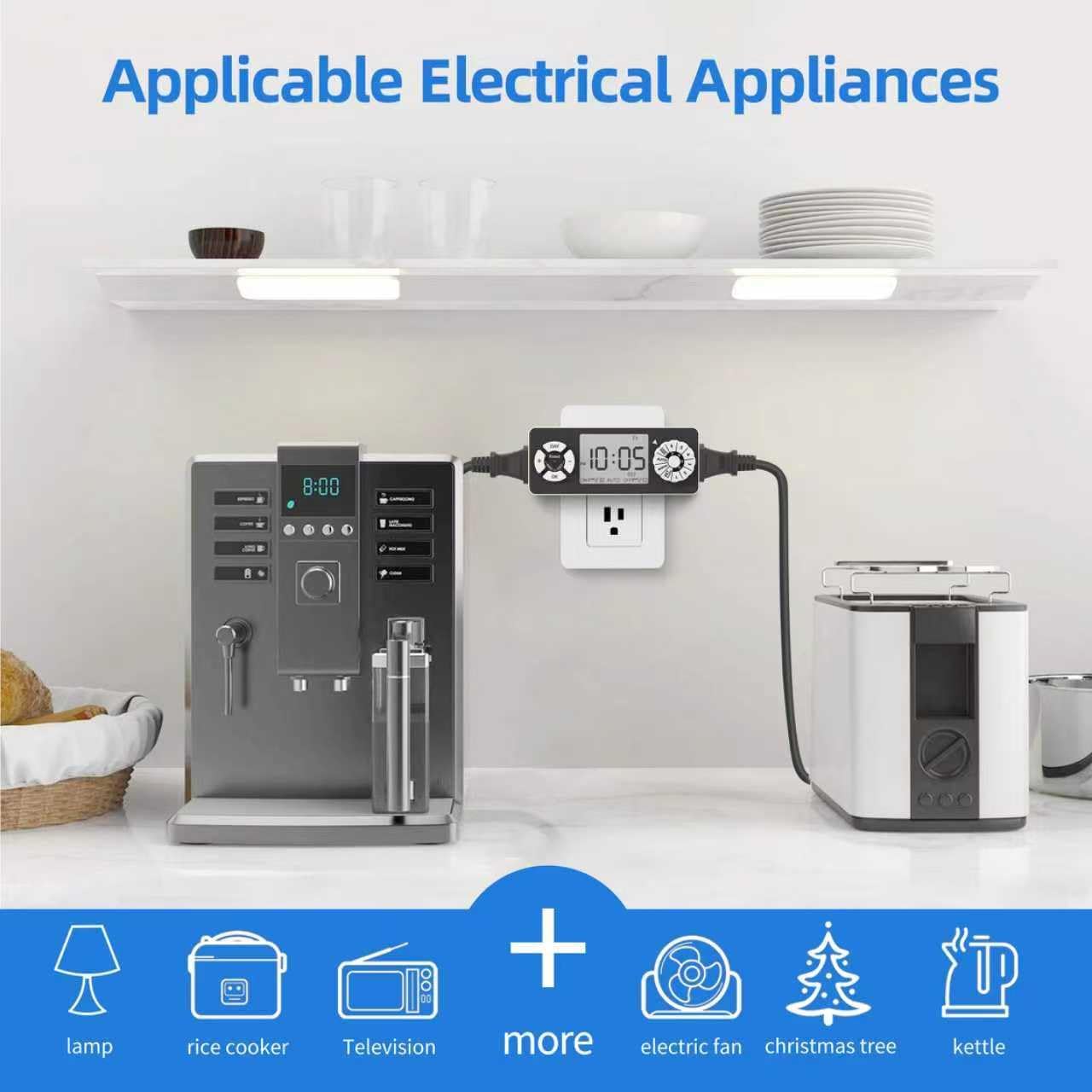 TiFFCOFiO New Digital Timer Outlet, Dial Programmable Method, Indoor Plug in Light Timer, 2 Polarized Electrical Outlets for Lamps, 6 Sets of Programs, 15A/1875W