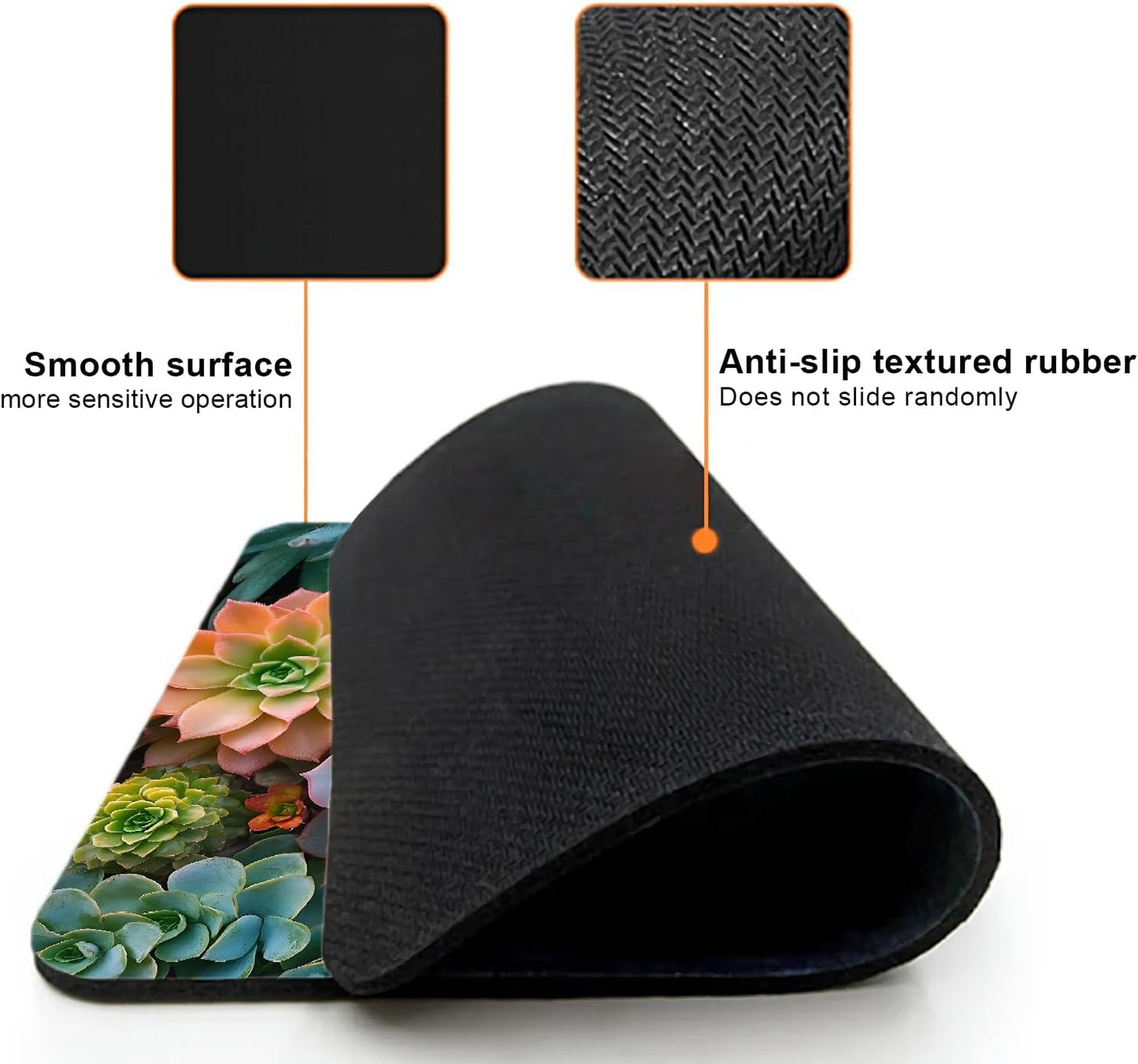 Mouse Pad, Cute Succulent Plants Mouse Pads for Desk, 9.5" x 7.9" Non-Slip Rubber Base Computer Mousepad with Women, Portable Square Design for Wireless Mouse and Pad Laptop Office & Travel