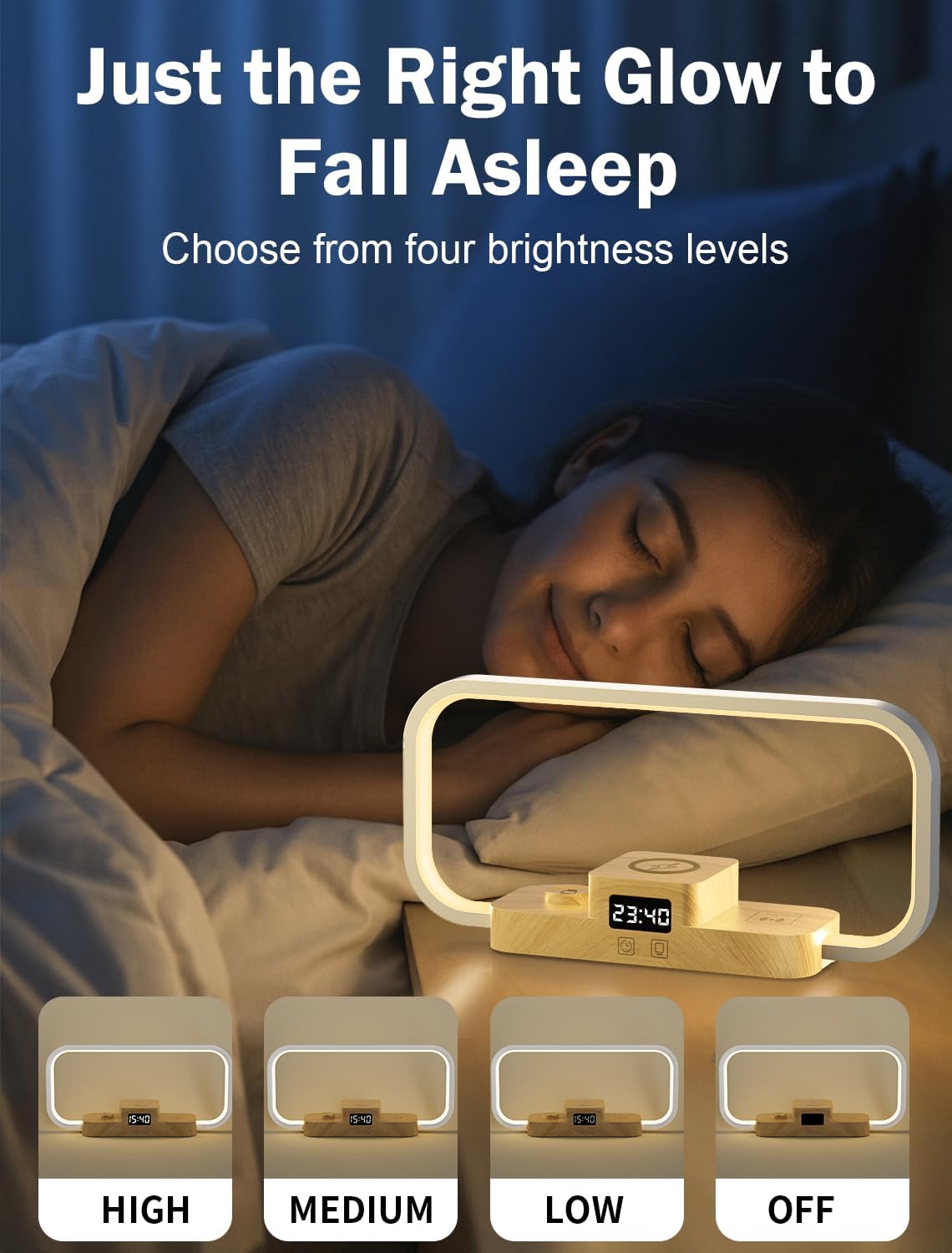 LED Bedside Lamp with Wireless Charger, 3 in 1 Touch Control Bedside Lamp, 5 Color Mode & Dimmable, Desk Lamps with Clock for Nightstand, Table Night Lamp for Bedroom, Gifts for Women, Men, Friends