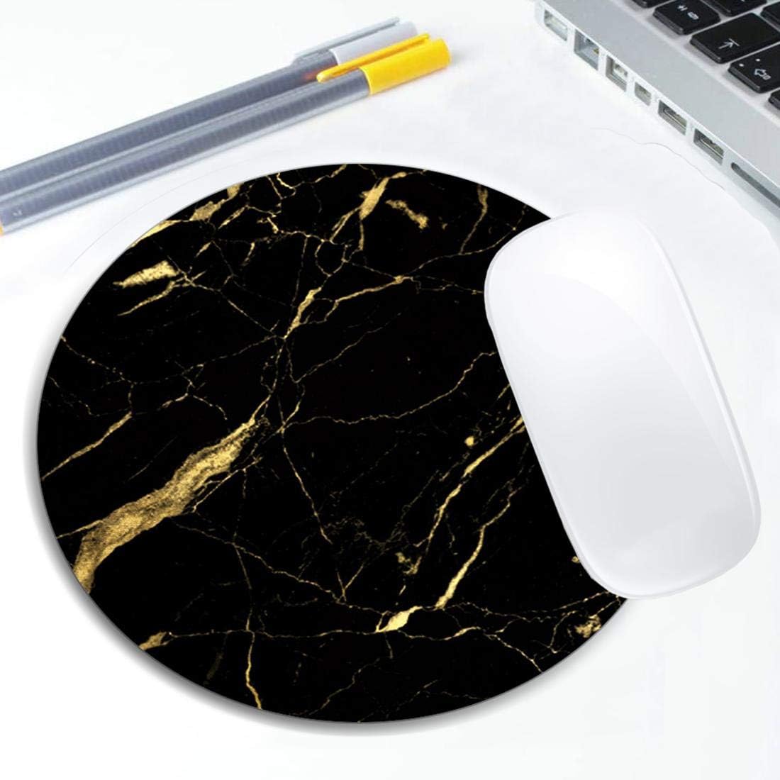 Black and Gold Marble Mouse Pad Round Non-Slip Rubber Mousepad Laptop Office Computer Decor Cute Desk Accessories Customized Design Mouse Pad